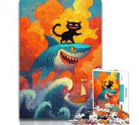1000 Pieces for Teenagers Sharks And Cats Puzzles 1000 Pieces for Adults,Stress Reliever Difficult Challenge Enhance Love between Couples 26x38cm
