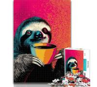 1000 Pieces for Teenagers Sloth Drinking Coffee Jigsaw Puzzles for Teenagers 1000 Pieces,Challenging Difficult with Fully Interlocking Randomly Shaped Pieces 50x75cm
