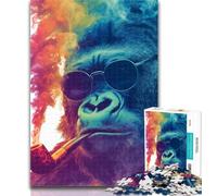 1000 Pieces for Teenagers Smoking Chimpanzee 1000 Piece Jigsaw Puzzles for Adults,Perfect for Game Nights, Colorful Toy for Home Gift 50x75cm