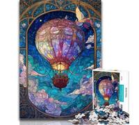 1000 Pieces for Teenagers Stained Glass Hot Air Balloon 1000 Piece Jigsaw Puzzles for Teenagers,Stress Reliever Staycation Kill Time Funny Gift 26x38cm