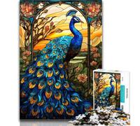 1000 Pieces for Teenagers Stained Glass Peacock 1000 Piece Jigsaw Puzzles for Teenagers,Stress Reliever Staycation Kill Time Funny Gift 26x38cm