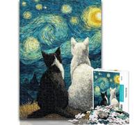 1000 Pieces for Teenagers Starry Sky Black And White Cat Adult Jigsaws 1000 Piece,Stress Reliever Difficult Challenge Unique Home Decor And Gifts 26x38cm