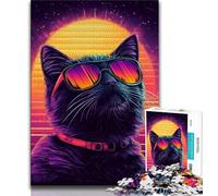 1000 Pieces for Teenagers Synthwave Purple Cat 1000 Piece Jigsaw Puzzles for Teenagers,Relax Games Is Ideal As A Gift for The Whole Family (26x38cm)