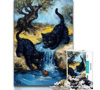 1000 Pieces for Teenagers Two Black Cats Puzzles for Adults Teens 1000 Pieces,Stress Reliever Difficult Challenge Enhance Love between Couples (38x26cm)