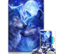 1000 Pieces for Teenagers Two Blue Wolves Adult Jigsaws 1000 Piece,Stress Reliever Difficult Challenge Unique Home Decor And Gifts 50x75cm