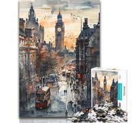 1000 Pieces for Teenagers Watercolor London Big Ben Adult Jigsaws 1000 Piece,Stress Reliever Difficult Challenge Unique Home Decor And Gifts 26x38cm