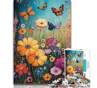 1000 Pieces for Teenagers Wildflowers Butterflies Oil Painting 1000 Piece Jigsaw Puzzles for Adults,Educational Stress Relief Toy Great Gifts And Toys 26x38cm