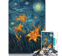 1000 Pieces for Teenagers Yellow Lilies in The Night Sky Jigsaw Puzzles 1000 Pieces for Adults Teens,Wishlist with Santa Claus for Age 14 50x75cm