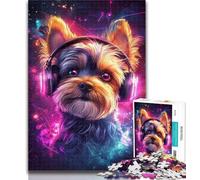 1000 Pieces for Teenagers Yorkshire Terrier Listening to Music Puzzles for Adults Teens 1000 Pieces,Stress Reliever Difficult Challenge Enhance Love between Couples 26x38cm