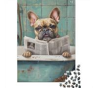 1000 Pieces French_bulldog_in_bathtub_reading Jigsaw Puzzles for Adults Wooden Puzzles for Adults& Teens Age 12 Years Up 1000pcs (75x50cm)