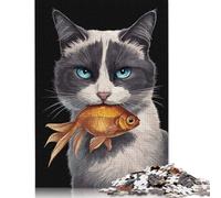 1000 Pieces Funny Cat And Fish Jigsaw Puzzles for Adults Wooden Puzzles for Adults Teenager Man Woman Gift 1000pcs (75x50cm)