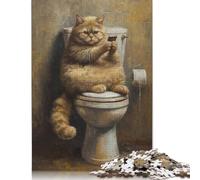 1000 Pieces Funny Fat Cat Toilet Phone Jigsaw Puzzles for Adults Wood Puzzle Jigsaws Puzzling for Gift 1000pcs (75x50cm)