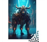 1000 Pieces Futuristic Bull Jigsaw Puzzles for Adults Wooden Puzzles for Adults Teenager Man Woman Gift 1000pcs (75x50cm)
