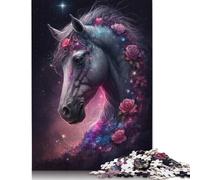 1000 Pieces Galaxy Horse And Flower Puzzle Jigsaw, Difficulty Puzzle Jigsaw Educational Game Toy Family Decoration 1000pcs (75x50cm)