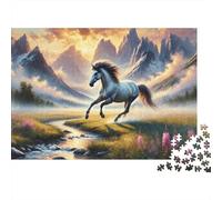 1000 Pieces Galloping Horse Puzzle for Adults Thickened Paper Jigsaw Mountain River Artwork Brain Training Home Wall Decor 38x26cm/1000pcs