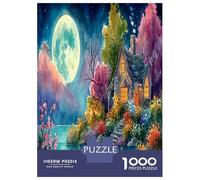 1000 Pieces Garden Gazebo Jigsaw Puzzles Great Gift Beautiful Decoration Moon Night Lake View Puzzles Educational Games for Adults Kids Family 38x26cm/1000pcs