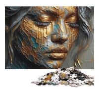 1000 Pieces 'Golden Tears Abstract Woman Portrait Jigsaw Puzzles Wooden Puzzles for Adults & Teenager Brain Teaser Puzzles For Adults 1000pcs (75x50cm)