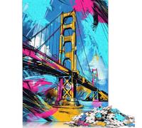 1000 Pieces Graffiti Art Golden Gate Bridge Jigsaw Puzzles Difficulty Jigsaw Puzzles Education Games Toys 1000pcs (75x50cm)