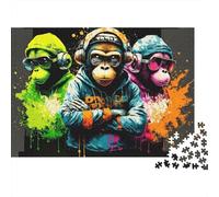 1000 Pieces Graffiti Monkey Art Puzzle for Adults Thick Paper Jigsaw Wall Decor Creative Graffiti Monkey Brain Training 70x50cm/1000pcs