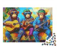 1000 Pieces Guitar Monkey Jigsaw Puzzle for Adults Premium Paper Monkey Band Puzzle Brain Challenge Wall Art Decor 38x26cm/1000pcs