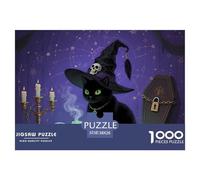 1000 Pieces Halloween- Black Cat Jigsaw Puzzle Adults Teens Fun Relaxation Activity Pet Cat Precision Fit Gift Box 38x26cm/1000pcs