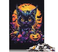 1000 Pieces Halloween Cat with Pumpkins And Bats Jigsaw Puzzle Wooden Puzzle Adult Jigsaw Puzzle Sustainable Puzzle for Adults 1000pcs (75x50cm)