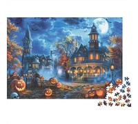1000 Pieces Halloween Night Jigsaw for Adults Paper Puzzle Educational Haunted Mansion Puzzle Wall Art Stress Relief 70x50cm/1000pcs