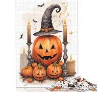 1000 Pieces Halloween Pumpkins & Witch Hat Jigsaw Puzzles for Adults Wooden Puzzles for Adults Puzzles Learning Educational Toys 1000pcs (75x50cm)