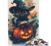 1000 Pieces Halloween Witch Black Cat Jigsaw Puzzle Puzzle for Adults And Teenager For Family Fun & Game Night 1000pcs (75x50cm)