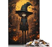 1000 Pieces Halloween Witch Girl Jigsaw Puzzles Wooden Puzzles for Adults & Teenager Brain Teaser Puzzles For Adults 1000pcs (75x50cm)