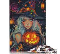 1000 Pieces Halloween Witch with Pumpkin 4 for Adults Difficult Jigsaw Puzzles Puzzles Wooden Puzzles Educational Game for Adult Teenagers 1000pcs (75x50cm)