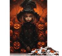 1000 Pieces Halloween Witch With Pumpkins Jigsaw Puzzle Wooden Puzzle Adult Jigsaw Puzzle Sustainable Puzzle for Adults 1000pcs (75x50cm)