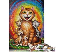 1000 Pieces Happy Cats Family Painting for Adults Difficult Jigsaw Puzzles Puzzles for Adults Family Activity Jigsaw Puzzles 38x26cm/1000pcs