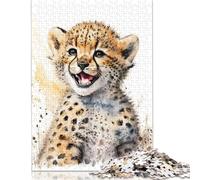 1000 Pieces Happy Cheetah Watercolor Jigsaw Puzzles Difficulty Jigsaw Puzzles Education Games Toys 1000pcs (38x26cm)