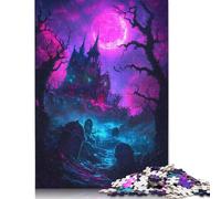 1000 Pieces Haunted Mansion Under Neon Moon Puzzles Jigsaw Adults Difficulty Jigsaw Puzzle Relaxing Games Toy 1000pcs (38x26cm)