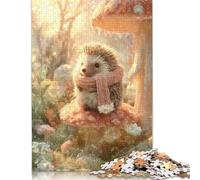 1000 Pieces Hedgehog with Scarf on Mushroom for Adults Difficult Jigsaw Paper Puzzle for Adults Christmas Eve Gifts 1000pcs (75x50cm)