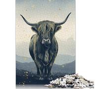 1000 Pieces Highland Cow Watercolor with Gold Accents Jigsaw Square Puzzle for Adults Wooden Puzzles Unique Challenge Games 1000pcs (75x50cm)