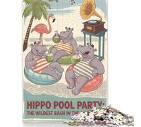1000 Pieces Hippo Pool Party in The Savannah Puzzle for Adults Paper Puzzles Jigsaw Puzzles for Adults Educational Game Challenge Toy 1000pcs (75x50cm)