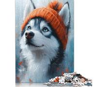 1000 Pieces Husky in A Red Beanie for Adults Difficult Jigsaw Puzzles Paper Puzzles for Teenagers Gifts Home Decoration Puzzle Toys 38x26cm/1000pcs