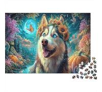 1000 Pieces Husky in Sunflower Crown Educational Games Puzzle Jigsaw Puzzles Pet Fun Challenge for Adults, Home Decor Jigsaw 38x26cm/1000pcs