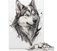 1000 Pieces Husky Portrait with Abstract Background Jigsaw Puzzle Wooden Puzzles for Adults & Teenager for Adults& Teens Age 12 Years Up 1000pcs (75x50cm)