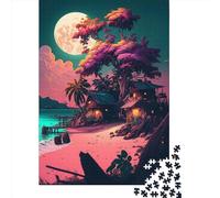 1000 Pieces Hut_On_the_beach Jigsaw Square Puzzle for Adults Wooden Puzzles Unique Challenge Games 1000pcs (75x50cm)