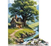 1000 Pieces Idyllic Cottage by A Stream for Adults Difficult Jigsaw Puzzles Puzzles for Adults Family Activity Jigsaw Puzzles 38x26cm/1000pcs