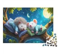 1000 Pieces Illustrated Night Scene Puzzle for Adults Thickened Paper Material Jigsaw Animal Sleeping on Tree Fun Relaxing Home Decor 38x26cm/1000pcs