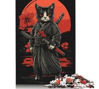 1000 Pieces Japanese Samurai Cat Puzzles Jigsaw Adults Difficulty Jigsaw Puzzle Relaxing Games Toy 1000pcs (75x50cm)