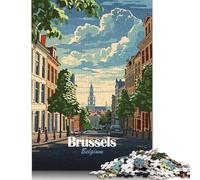 1000 Pieces Jigsaw Brussels, Belgium Cityscape Illustration Puzzle for Adults Paperboard Puzzles Educational Games Home Decoration Puzzle 38x26cm/1000pcs