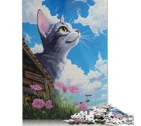 1000 Pieces Jigsaw Cute Cat Look At The Sky Jigsaw Educational Game Toy Family Decoration Adults Challenging 1000pcs (75x50cm)
