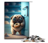 1000 Pieces Jigsaw for Adults Pug Stealing Donuts Puzzle Family Entertainment Toys Unique Home Decor And Gifts 75x50cm