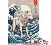1000 Pieces Jigsaw Puzzle Arctic Wolf Great Wave Square Puzzle for for Adults Children, Wooden Puzzle Game 1000pcs (75x50cm)