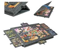 1000 Pieces Jigsaw Puzzle Board, 2-in-1 Foldable Tilting Jigsaw Table with 6 Drawers, Multifunctional Portable Felt Puzzle Plateau Board for DIY (Black)